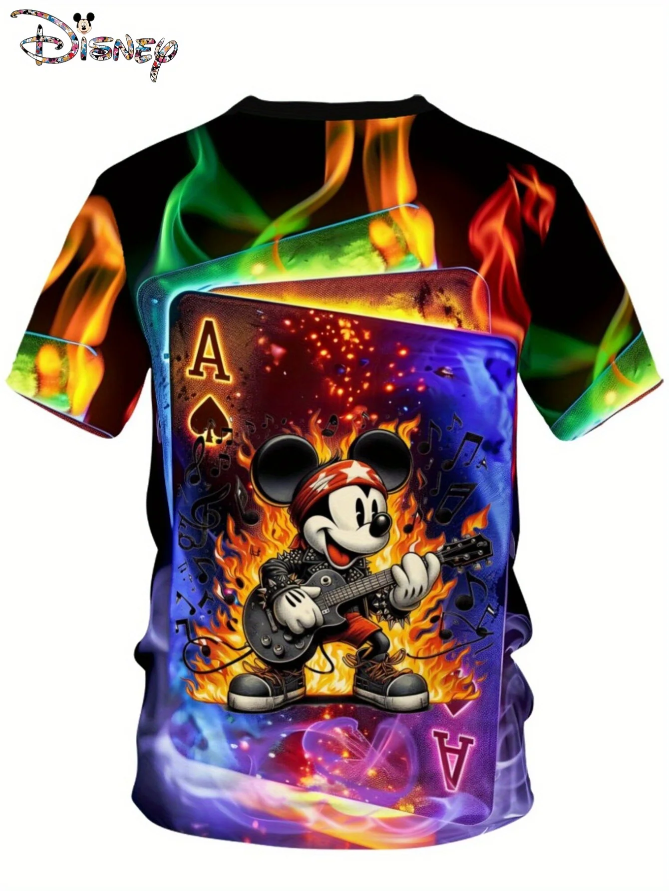 Men's Fashion Mickey Mouse 3D Digital Short Sleeve T-shirt Men's Fun Trendy Round Neck T-shirt Top Clothing