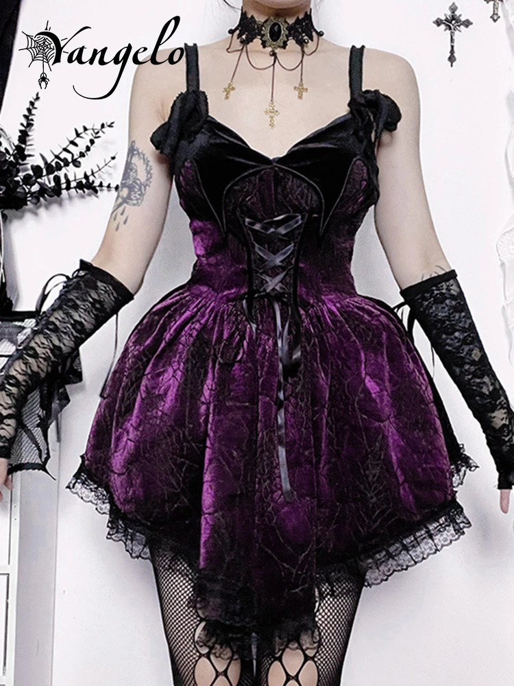 

Purple Fairy Grunge Dress Women Gothic Strap Contrast Gauze Sling Dress Elegant Sexy Princess Dress