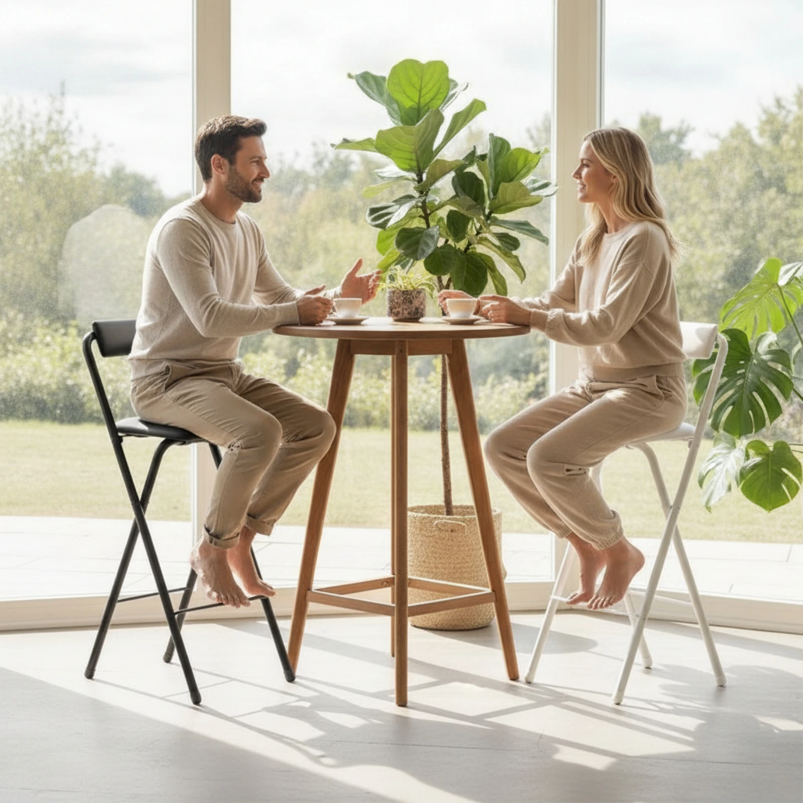 Folding Bar Stool with Backrest Comfortable High Bar Stool with Padded Seat Counter Height Seat Cushioned Furniture Sturdy