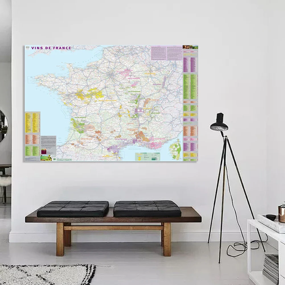 150*100cm mapa de distribuição de vinho da frança em francês não-tecido lona pintura da parede arte cartaz material escolar decoração para casa