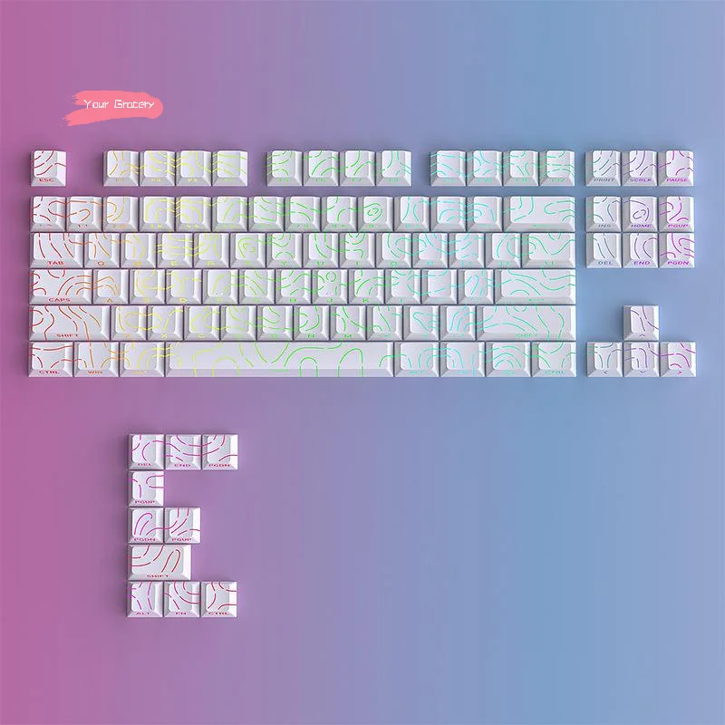 Y-Topographic Keycaps Contour Lines Shine Through PBT Cherry Profile Side Print Backlit For MX Gamer Mechanical Keyboard