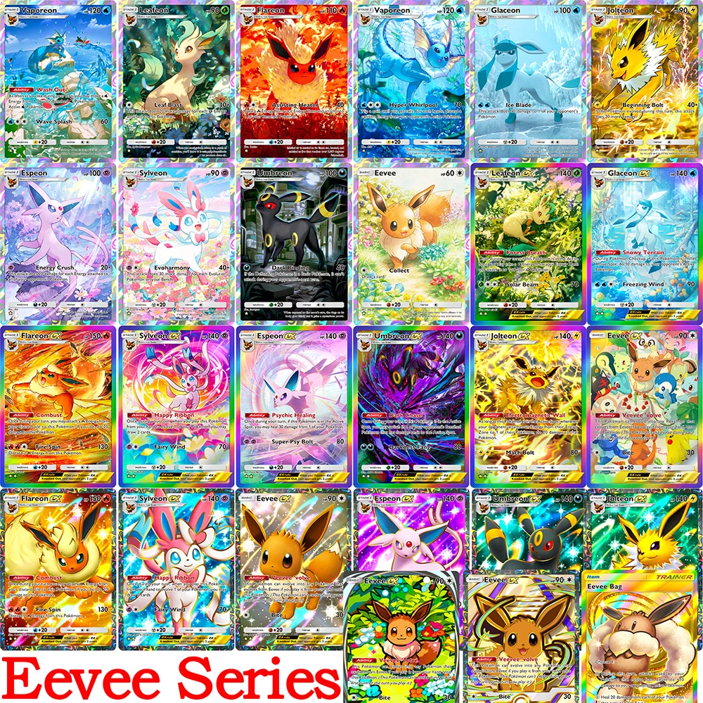 27枚入り-pkm-tcg-ポケット-イーブイ-シリーズ-シングルカード-最高品質-ホログラフィック-アニメコレクション-ゲームカード-フォイル加工