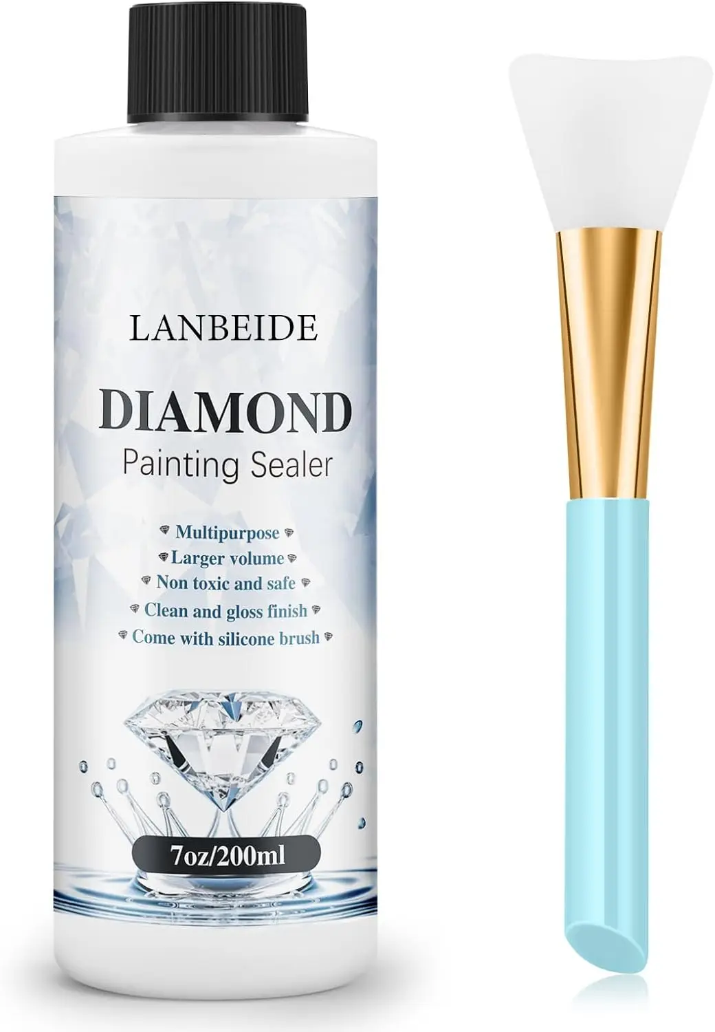

200ML Diamond Painting Sealer with Silicone Brush, Permanent Hold & Shine Effect, for 5D Diamond Art and Jigsaw Puzzles (7 OZ)