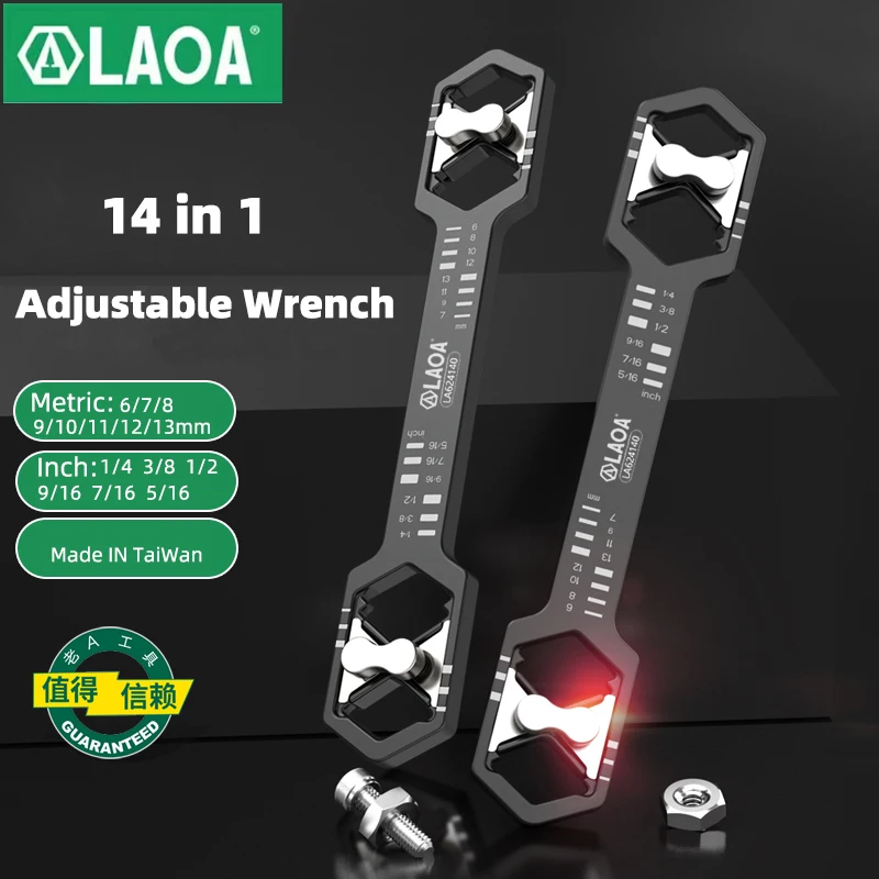 

LAOA Регулируемый шестигранный ключ 14 в 1, многофункциональный метрический/дюймовый гаечный ключ, ключ с двойной головкой из легированной стали