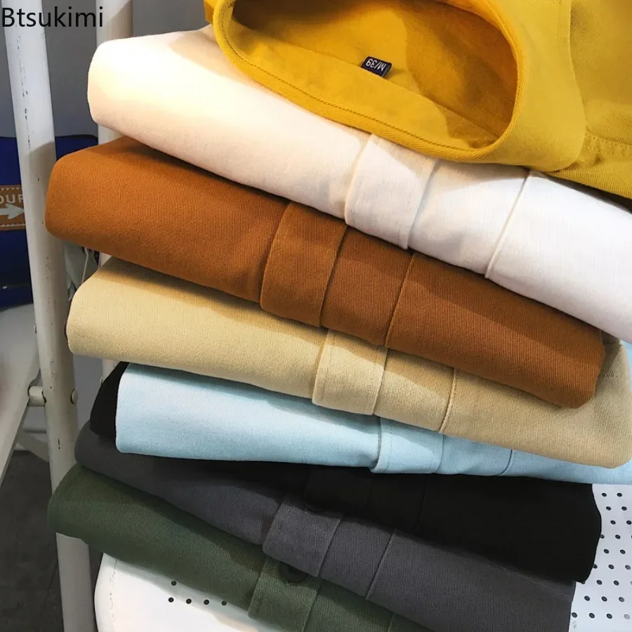 Men's Spring Autumn 100% Cotton Shirt Tops Long Sleeved Ins Trendy Loose Jacket Inner Wear Casual Workwear Shirt Male Clothing