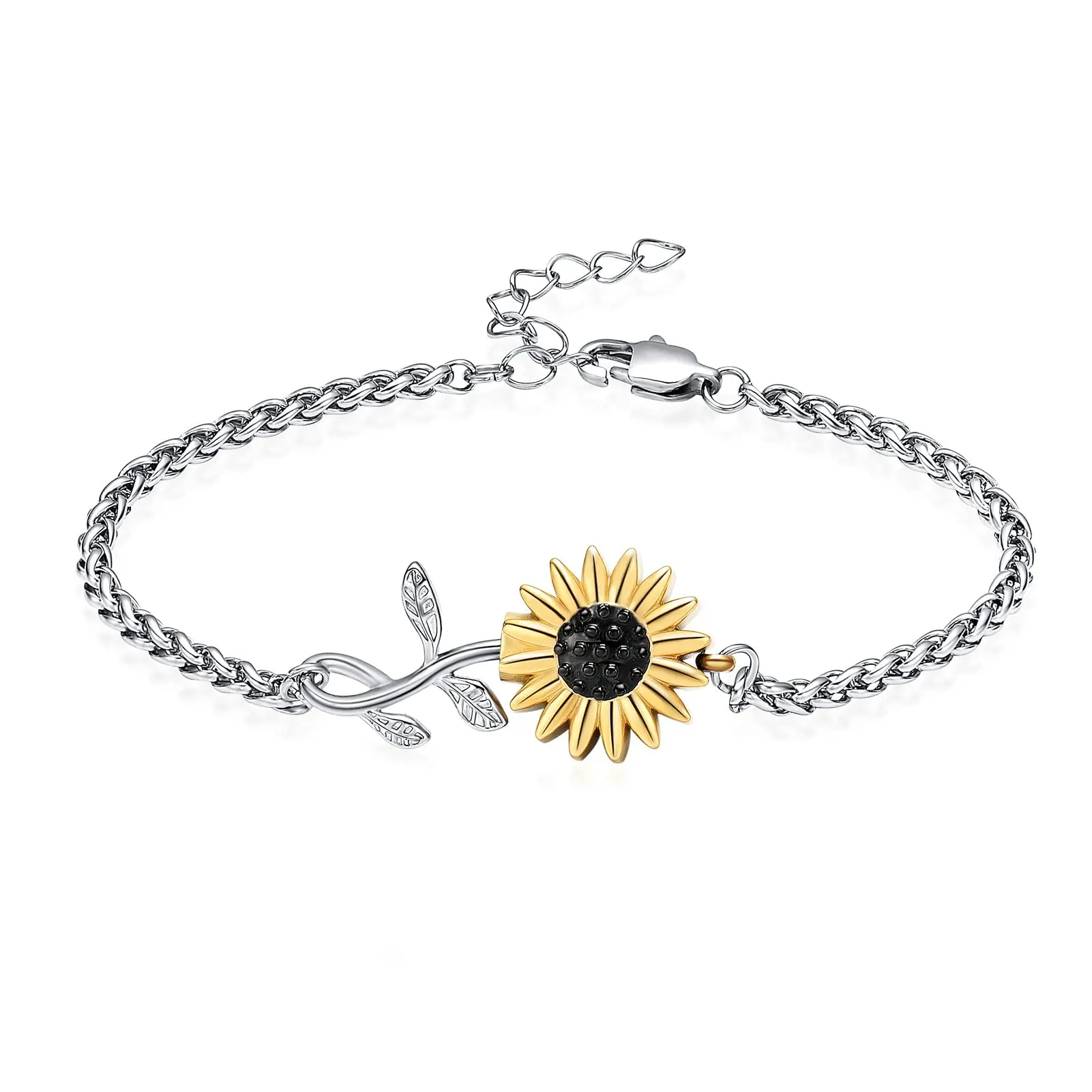 Cremation Urn Bracelet Sunflower Urn Bracelet for Ashes Stainless Steel Ashes Bracelet Keepsake Memorial Jewelry for Women Men