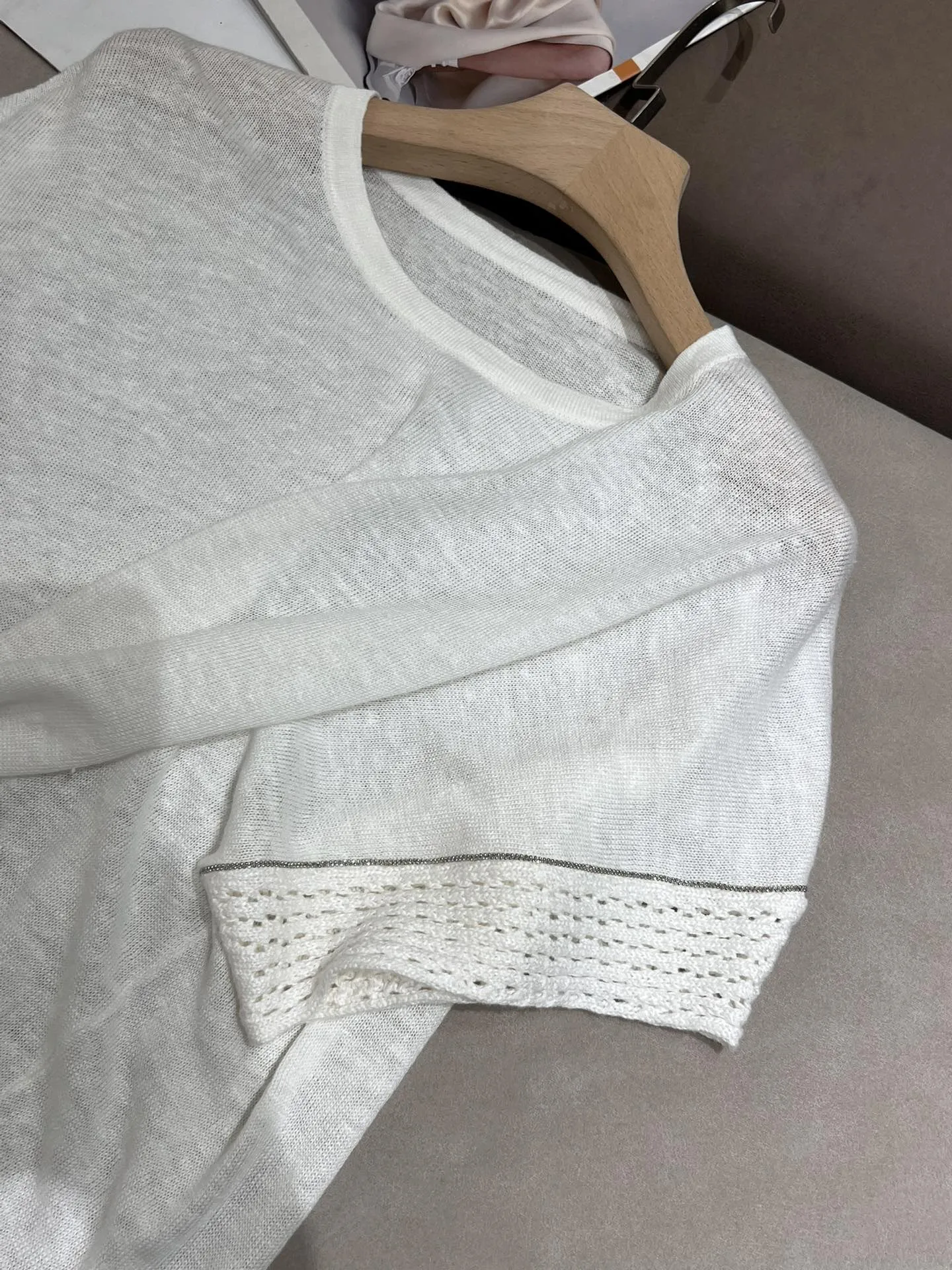 Round neck linen knitted loose short sleeved t-shirt