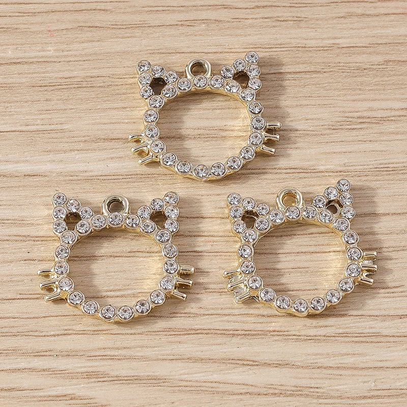 Tusember 10 Stück Legierungs-Kätzchen-Anhänger mit glänzenden Kristallen für die Herstellung von handgefertigtem Schmuck, DIY-Zubehör, Halsketten, Ohrringe, Bastelarbeiten – Detail 4