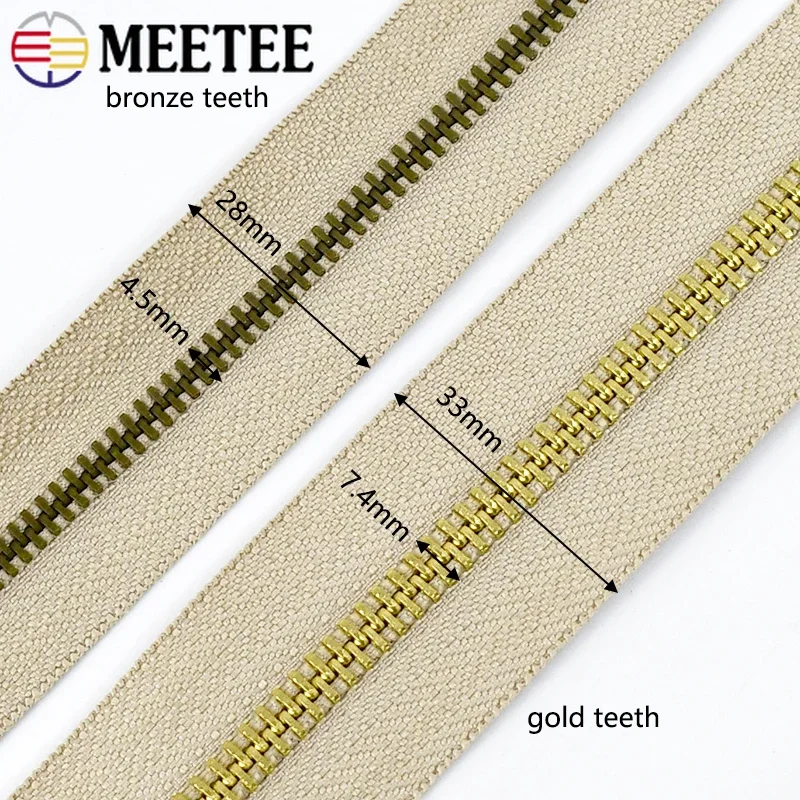 1-5M 5# Meetee Metal Zipper Sewing Zippers Closure Bronze Zip for Clothes Zips By The Meter Bag Jacket Repair Kits Accessories