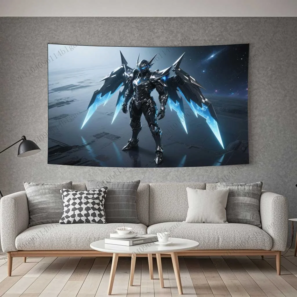 Tapiz de guerrero de armadura de ciencia ficción, decoración de habitación de guerrero Cyberpunk, figura de batalla de ciencia ficción, tapiz para sala de estar, tela colgante de pared
