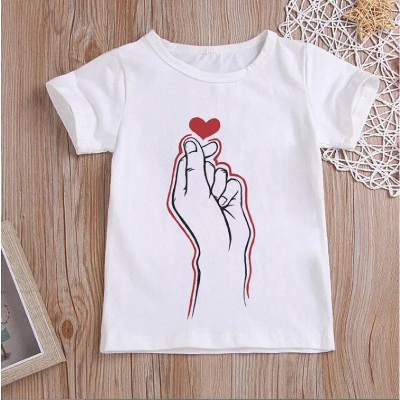 New Girls Than Heart Print T Shirt Unisex Harajuku Tee Clothes Children Cartoon Top 2 3 4 5 6 7 8 Years Kids Birthday Wear TOPS