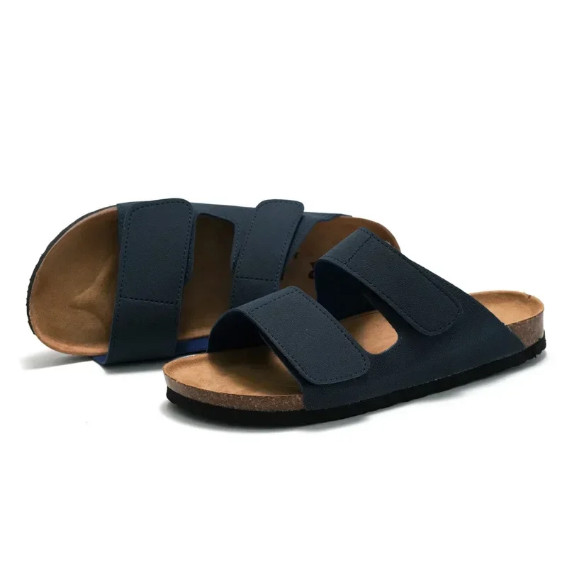 Summer Sandals 2023 Casual Outside Cork Slippers Solid Color Non-slip PU Leather Slide Shoe Sandalias Slippers Beach Shoe Men\'s