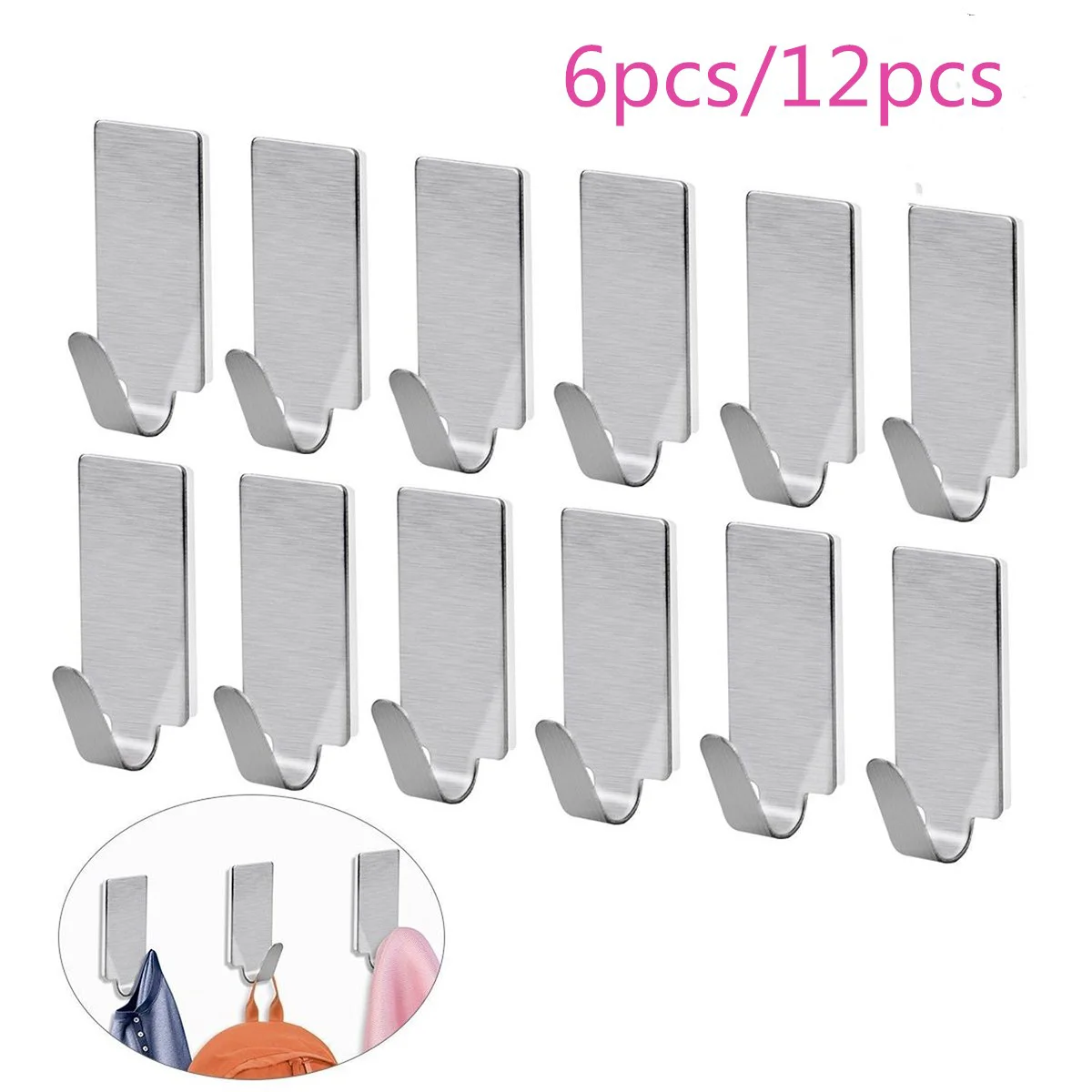 Waterproof Stickers Self Adhesive Wall Hooks Adhensive Stainless Steel Coat Towel