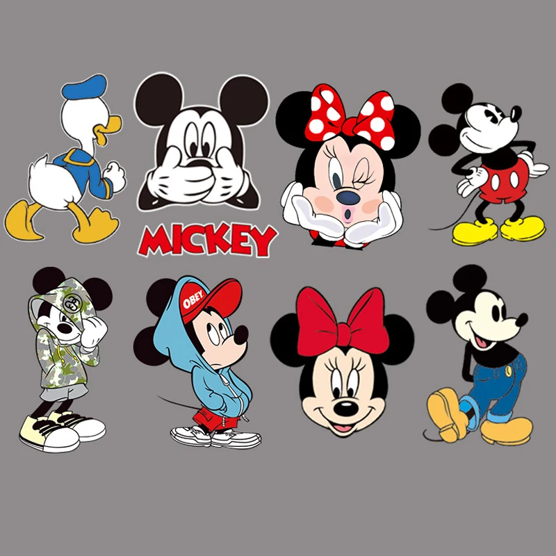 Disney Mickey Minnie Mouse Duck Patches Clothing Heat Transfer Stickers Iron on T-Shirt Patches for Clothes Kids Kawaii Custom