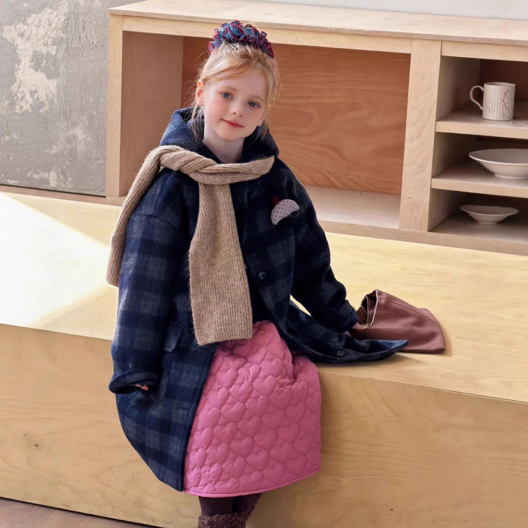 Advanced Long Style Autumn and Winter New Hooded Coat 2025 Girls Wool Plaid Coat Korean Loose Wool Coat