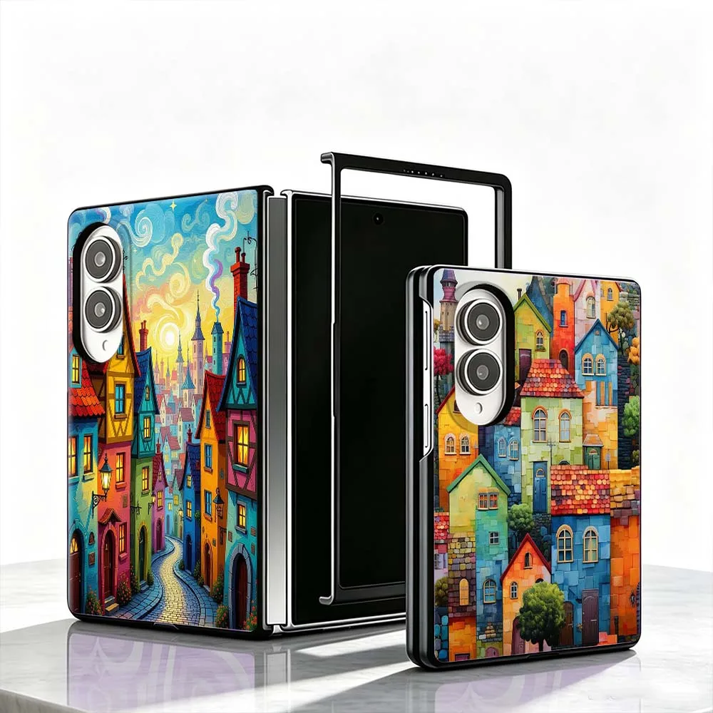 Artistic Little House Cover Phone Case For Samsung Galaxy Z Fold 8 PC Hard Mobile Folding Black Gifts Shell