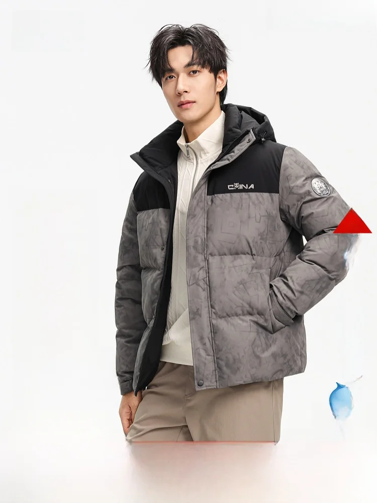 

Мужская камуфляжная пуховая куртка Snow Flng 2026 Spring для активного отдыха, с капюшоном, модная, в стиле колор-блок, для города и досуга