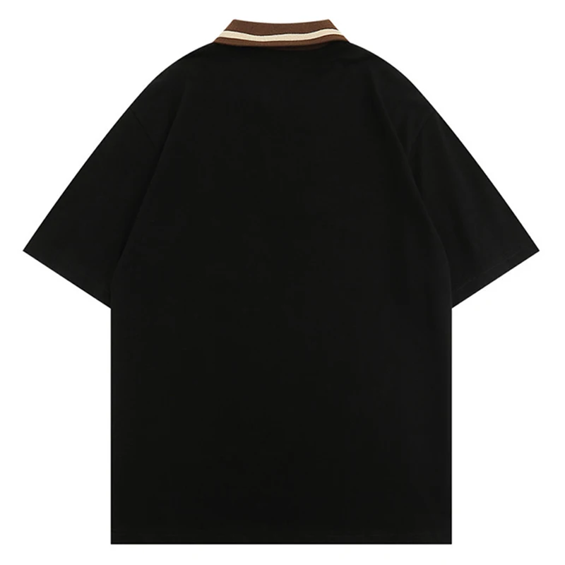 Letter Print Short Sleeve Polo Shirt Mens Summer Streetwear Casual Loose Cotton Half Zipper Lapel Tees Men T-shirt Couple Tops