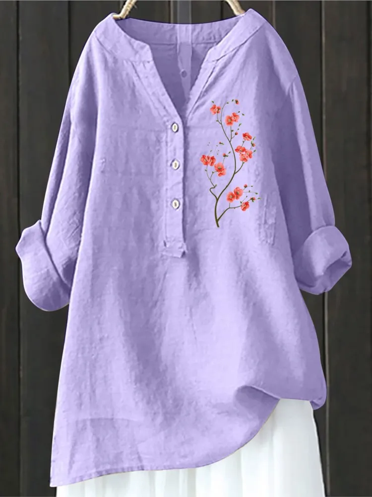 Spring Autumn Loose Casual Solid Shirts Women\'s Top Femme Fashion V-neck Buttons Long Sleeve Linen Tops And Blouses Women