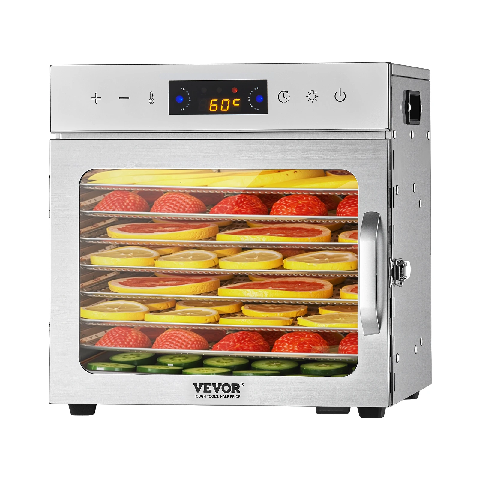Image of SucceBuy Lebensmittel-Dehydriergerät mit 6-8 Edelstahlschalen, 400W Elektrischer Dörrapparat mit Einstellbarer Temperatur & 24-Stunden-Timer