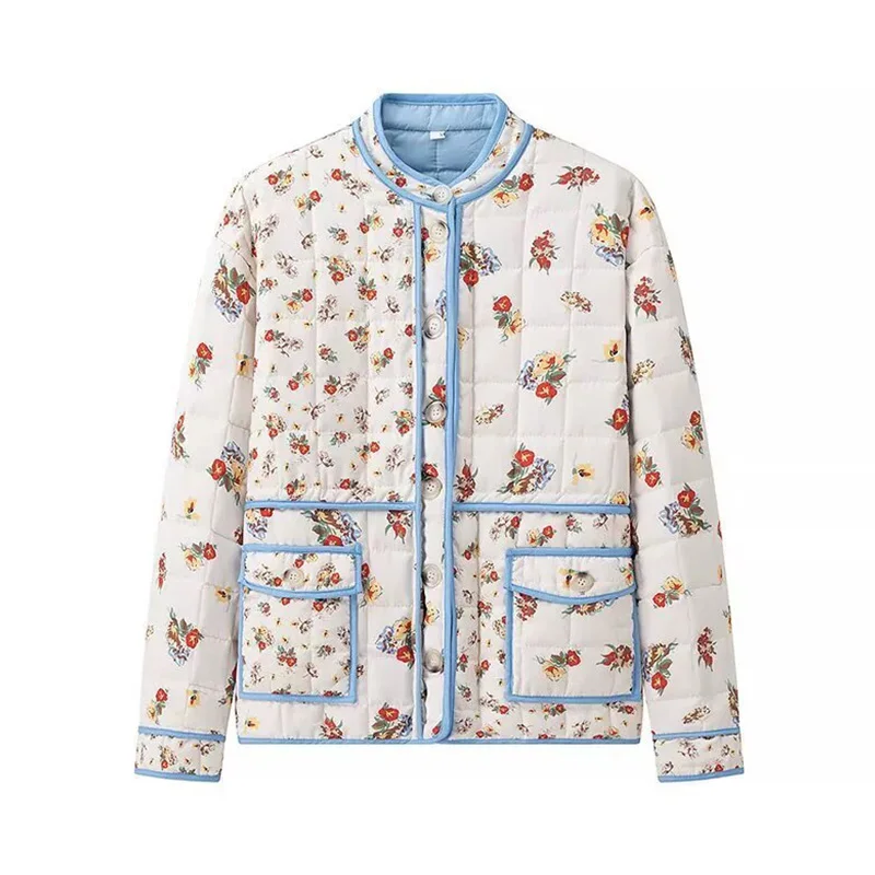 

Vintage Floral Printing Cotton-padded Clothes Jacket Retro Patchwork Winter Warm Coat Casual Women Full Sleeves Lady Streetwear
