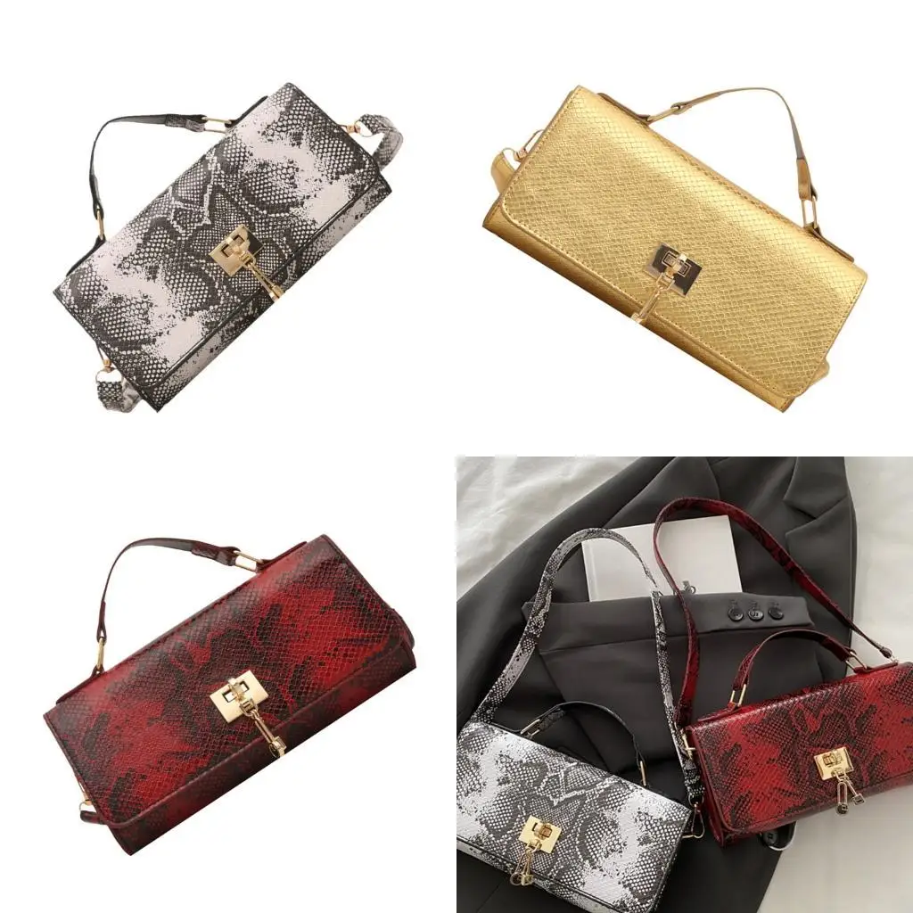 

D46D Women Bag Stylish Crossbody Bag Snake Print Evening Bag PU Leather Shoulder Bag