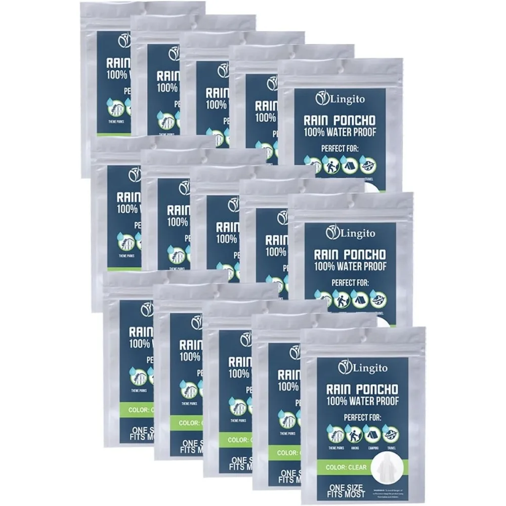 

Lingito Clear Emergency Rain Ponchos Adults, Thicker, 100% Waterproof Emergency Camping Rain Poncho, Amusement Parks, Hikes