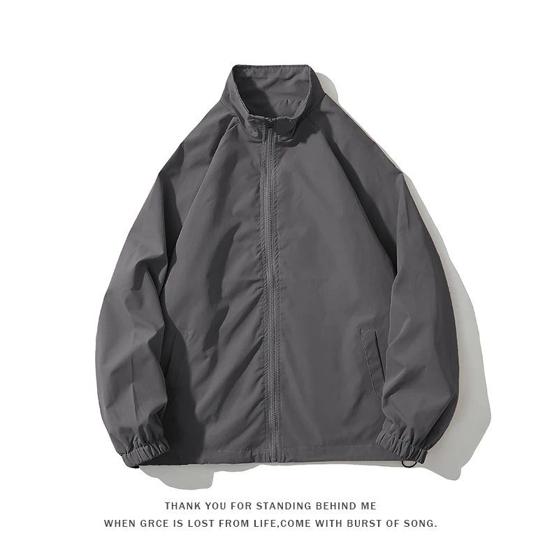 

Spring 2026 Loose Fit Long Sleeve Zipper Jacket Youth Anti-Wind Men's Outerwear Casual Style Pure Color Polyester/Nylon Compo...