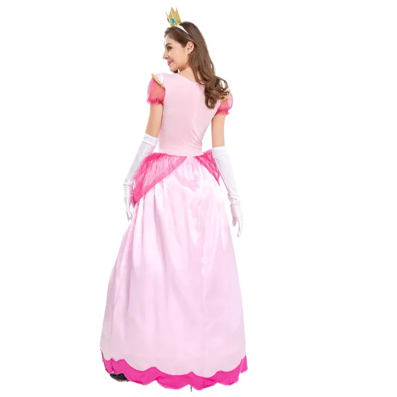 Women Pink Princess Peach Costume Adult Fairy Outfit Halloween Carnival Costumes Party Dress