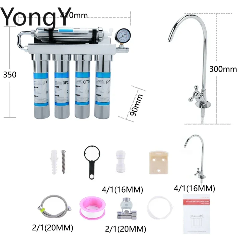Household Kitchen Ultrafiltration  Water Purifier With Tap Stainless Steel Direct Drink Tap Water Purifier Water Filter System