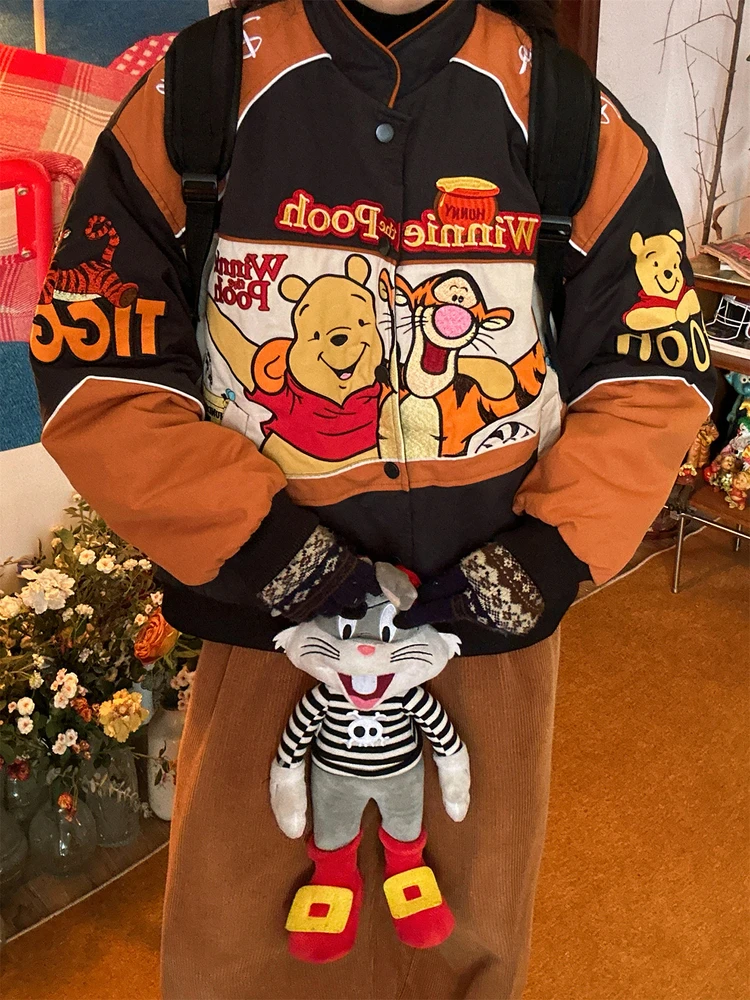 

Thiened Winter Jaet Men's Retro American Embroidered Letter Cotton Coat Warm Versatile Long Sve Zipper Closure Casual ...