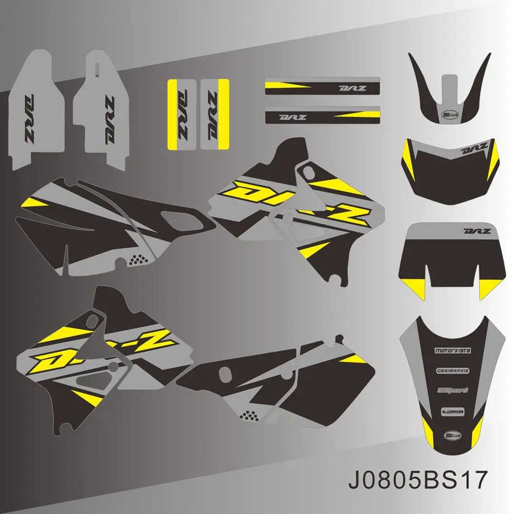 For SUZUKI DRZ400 SM S E DRZ 400 SM S E 2000-2020 Full Graphics Decals Stickers Motorcycle Background Custom Number Name