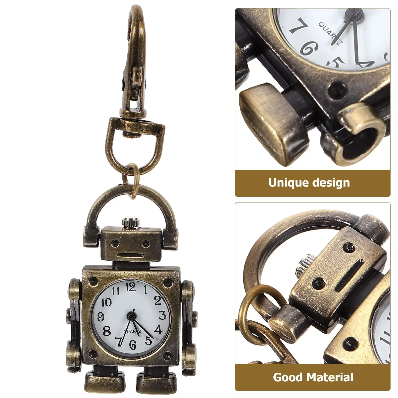 Robot Shaped Pocket Watch Keychain Vintage Clock Pendant Retro Key Ring Handbag Accessory Premium Material Long Term Use