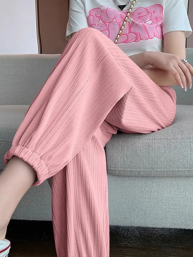 

Женские спортивные брюки из ледяного шелка, быстросохнущие, укороченные (7/8), летние, больших размеров, повседневные, для бега, тонкие, струящиеся, фасон «Харлан»