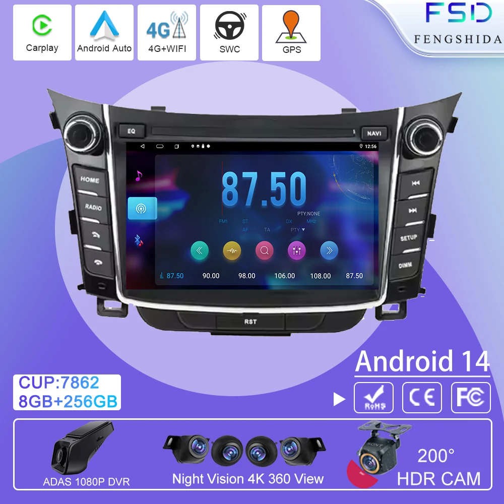 For Hyundai I30 Elantra GT 2012 - 2017 Car Radio GPS Navigation Multimedia Video Player Android Auto Stereo Carplay No 2din DVD