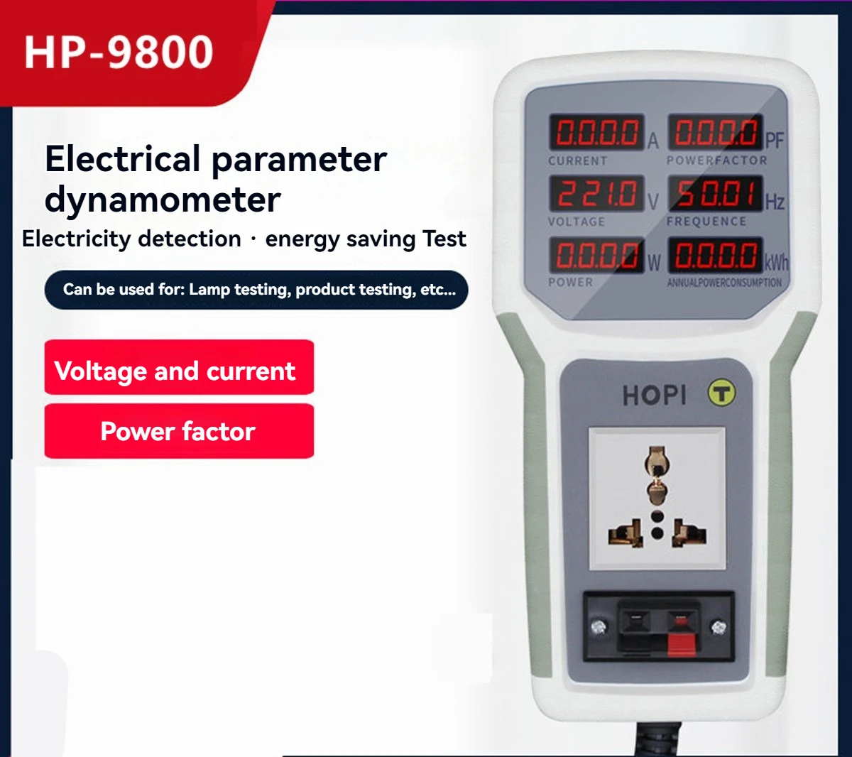 

HP-9800 Handheld Power Meter Power Analyzer LED Metering Socket Current Voltage Power Factor Meter Tester 85V-265V