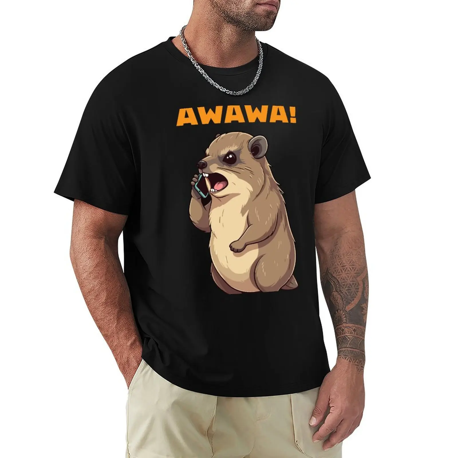 Rock Hyrax Awawa Funny On Phone Groundhog Dassi T-Shirt Basic Comfort Fit T-Shirt for Men