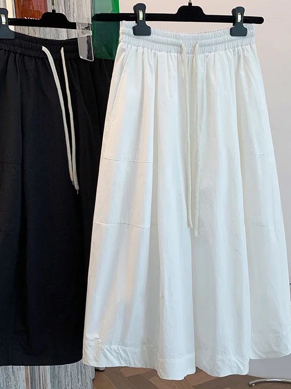 ゆったりとしたワイドレッグパンツ、怠惰なスタイル、ルーズカフ、薄い夏のカジュアルな七分丈スカート、女性用プラスサイズのズボン、快適なフィット感