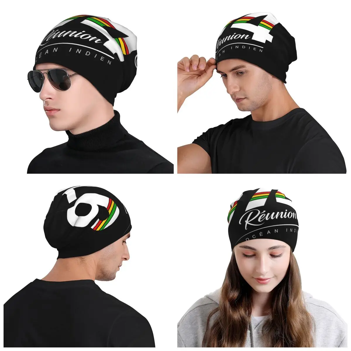 974 Reunion Isalnd Bonnet Hat Knitting Hats Men Women Cool Unisex Rasta Strips Warm Winter Skullies Beanies Caps view 6