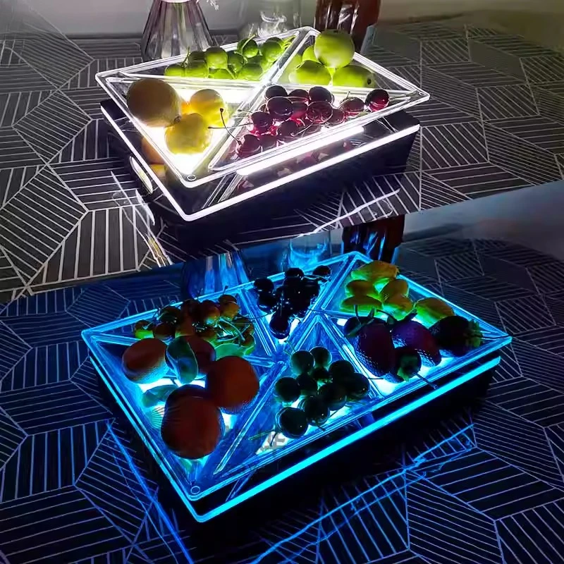 

LED Glowing Fruit Tray Wireless Charging Snack Plate for Bar KTV Creative Acrylic Serving Dish for Nightclub Party Supplies