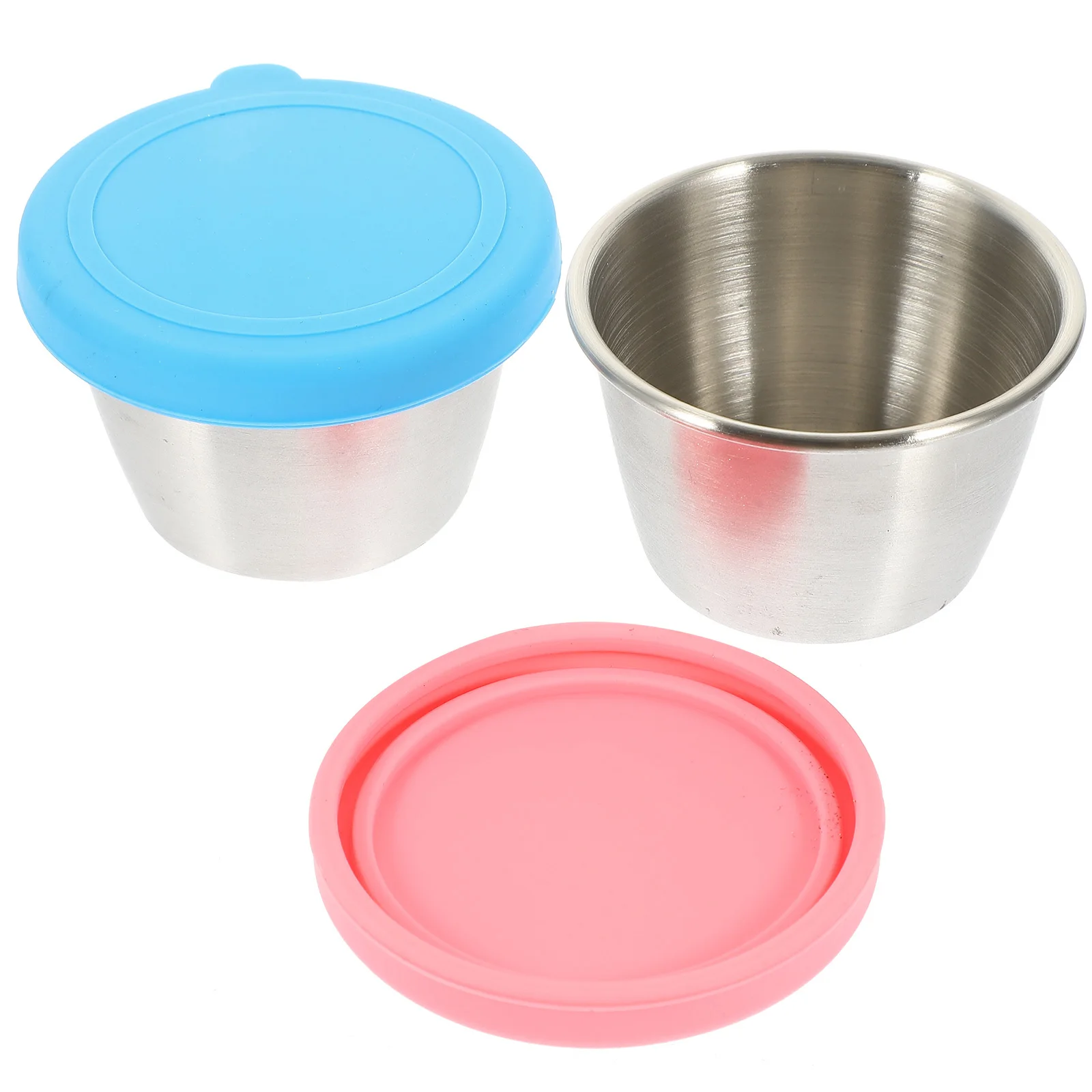 

2Pcs Stainless Steel Sauce Containers Lid Small Condiment Cups Portable Outdoor Travel Lunch Sauce Cups