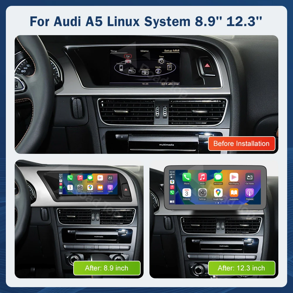Pantalla táctil Multimedia de 8,9 pulgadas y 12,3 pulgadas para Audi A5 S5 2008-2016 Airplay Miracast función inalámbrica Carplay Android Auto 3