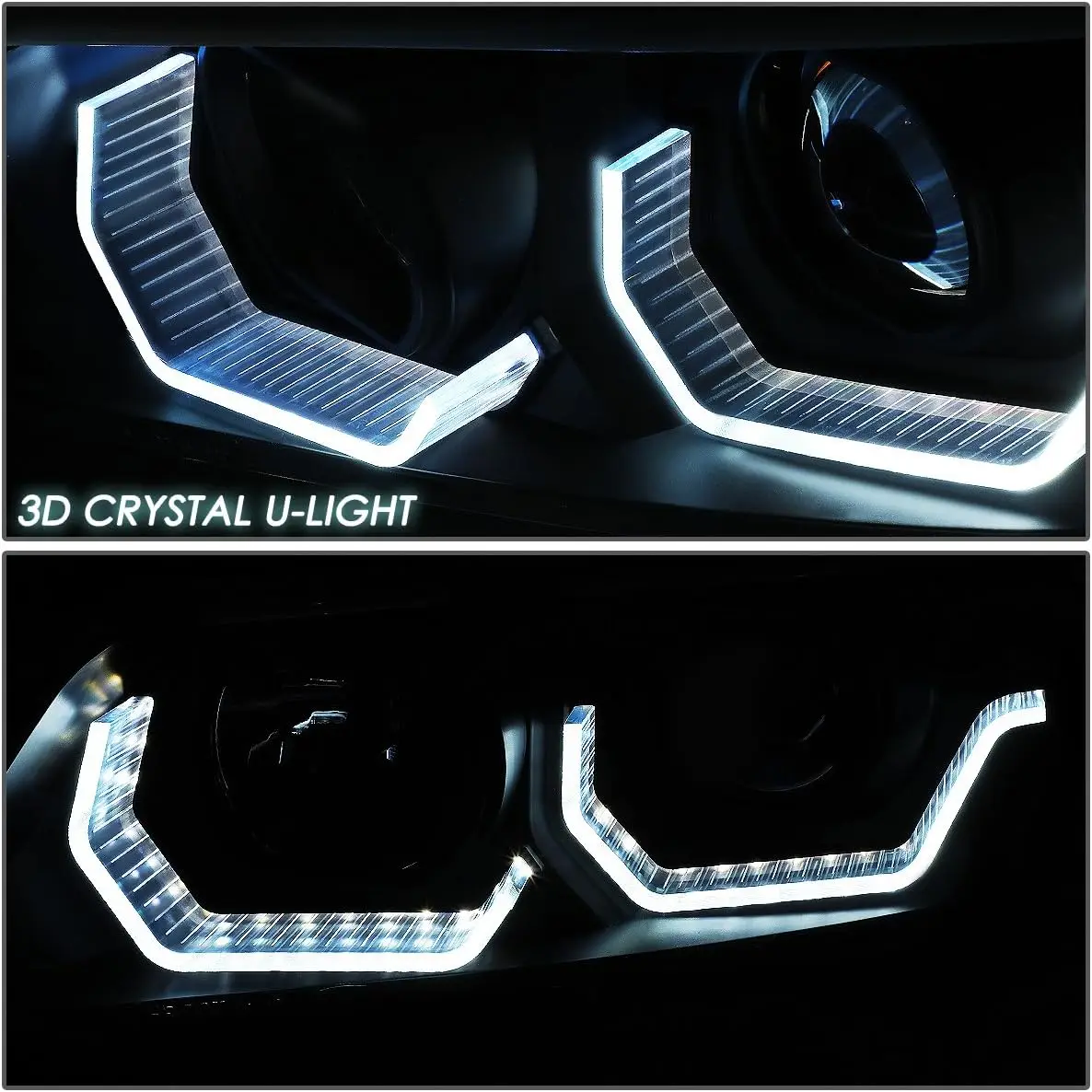مجموعة المصابيح الأمامية LED Halo متوافقة مع 2009-2012 BMW 3-Series 4-Dr Sedan، جانب السائق والراكب، أزرق كريستالي ثلاثي الأبعاد U-Hal