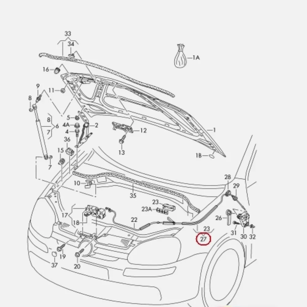 Black Rear Bonnet Lock Cable ABS Material Construction Wear Resistant Design Non Deformation Structure For Golf 2009-2014