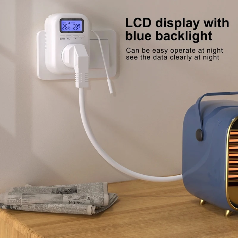 Enchufe controlador de temperatura de 220V con Sensor, enchufe de termostato Digital para invernaderos enchufe europeo plástico blanco 1 Uds