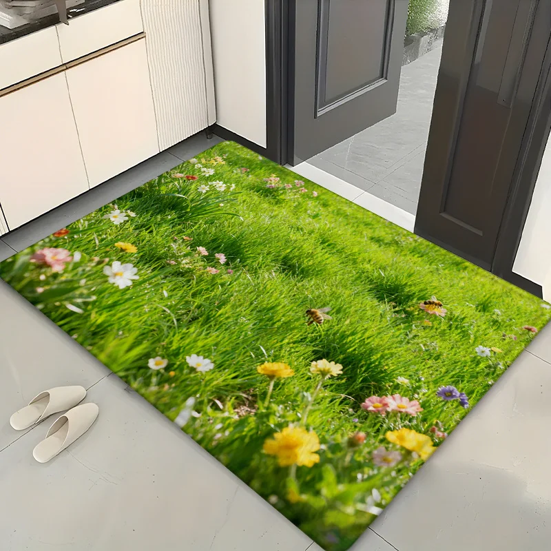 Vibrant Floral Garden Grass Doormat Polyester Outdoor Entry Rug for Home Decor Welcome Mat Nature Pattern Waterproof Houseway Ar