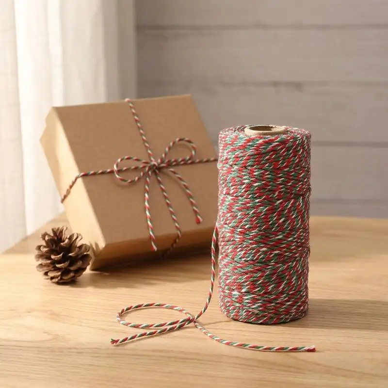 100m X 2mm Cotton Cords Red Green White Mixed Color Hang Tag String Rope Twine Thread DIY Gift Wrap Ribbon Christmas Decoration
