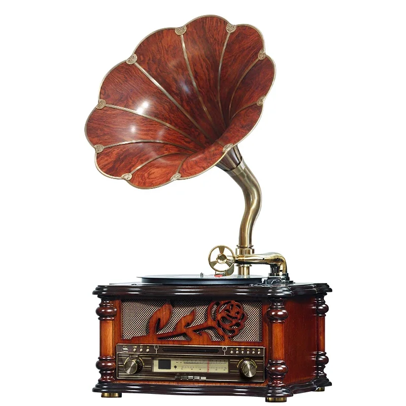 

Gramophone retro living room European solid wood antique new Chinese audio American vinyl record player