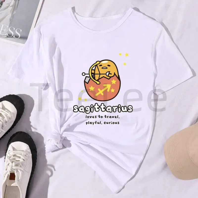 Gudetama طباعة القهوة التي شيرت انمي ياباني البيض الجرافيك الأسود تي شيرت المرأة الصيف قصيرة الأكمام Kawaii ملابس الشارع الشهير #6