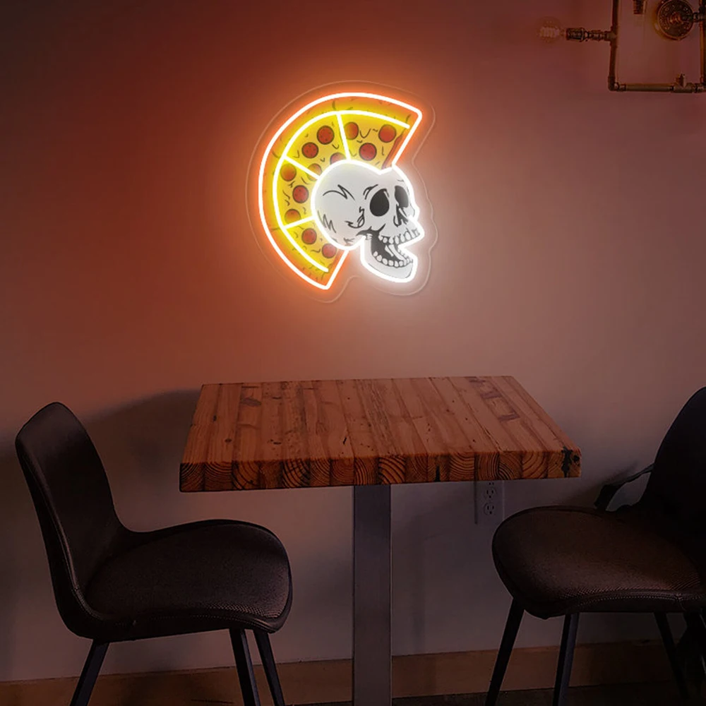 Skull Pizza Sign Punk Rock Art Pizza Slices Neon Light Restaurant Pizza Store Wall Decor Custom Neon Signs Personalized Gifts